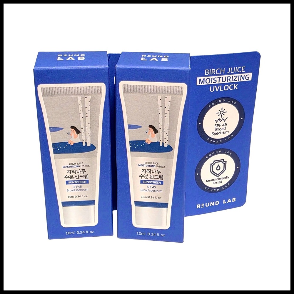 Round Lab Birch Juice Moisturizing Sunscreen SPF 45 10ml 0.34oz Lot of 2 New